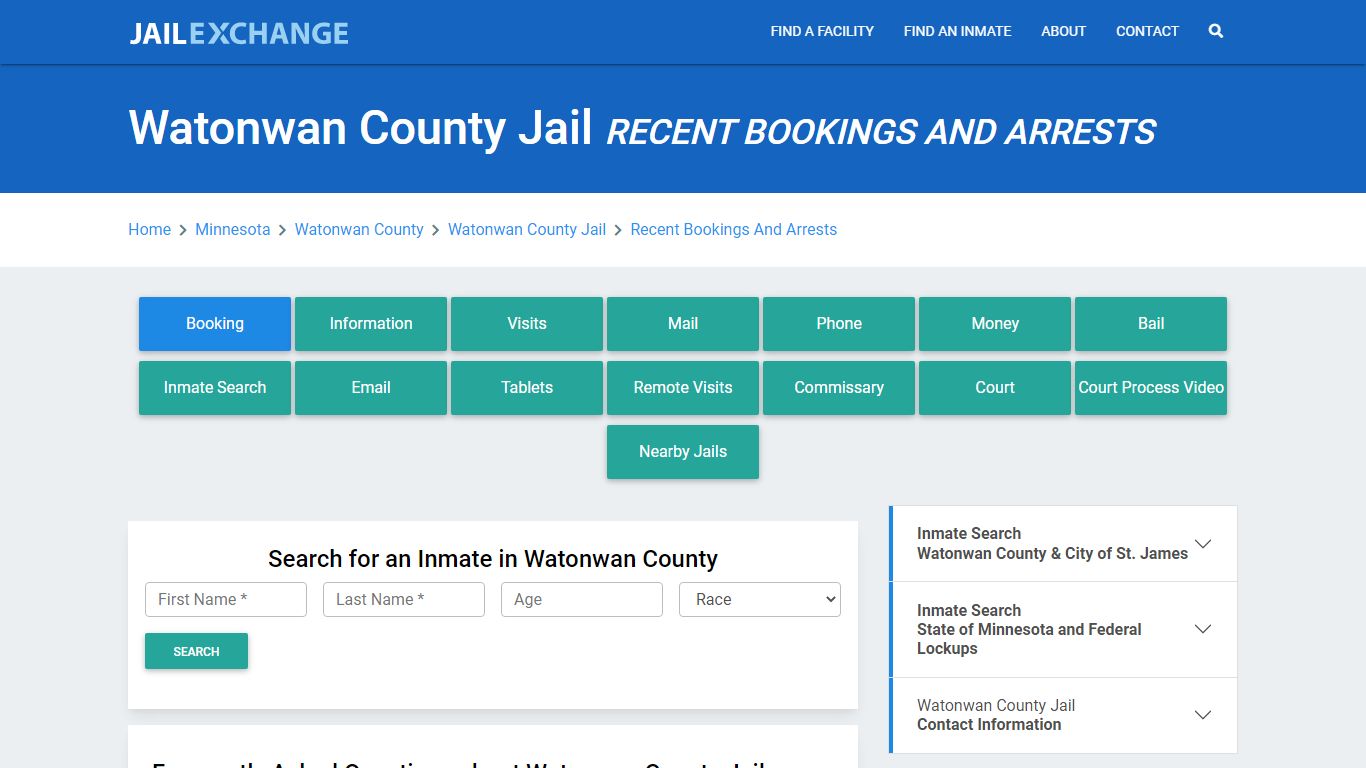 Watonwan County Jail Recent Bookings And Arrests - Jail Exchange